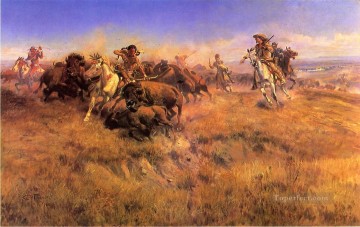 ランニング バッファロー カウボーイ インディアンス西部アメリカ人 チャールズ マリオン ラッセル Oil Paintings